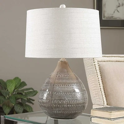 Batova Ceramic Smoke Gray Glaze Table Lamp Uttermost 27057-1 - Image 1 of 4