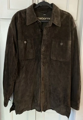VTG Claiborne Suede Shacket Mens M Brown Leather Shirt Jacket Button Down - Image 1 of 4