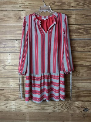 Loft dress dropped white long sleeve red stripes size medium - Image 1 of 4
