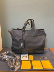 Fendi Selleria Silver-tone hardware black leather handbag 2way - Picture 1 of 20