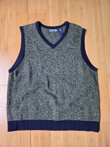 STRUCTURE Sweater Vest Size XL V-Neck Green Blue 100% Lambs Wool Pullover  - Picture 1 of 10