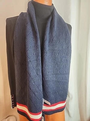 Tommy Hilfiger Unisex Rojo/Blanco Rayas Tejido Azul Invierno Bufanda, Nuevo Foto 1 de 4