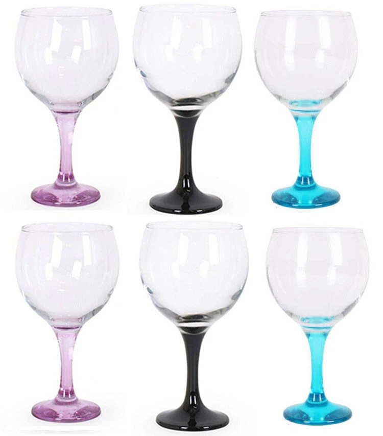 6x Gin and tonic  cocktail balloon glasses 650ml BLACK+PINK+BLUE stem - Image 1 of 1