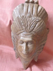 HANDGESCHNITZTE ÄGYPTISCHE GESICHTSMASKE WALNUSSHOLZ WANDDEKOR, 10,5" LANG - Bild 1 von 8