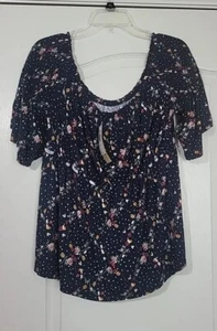 Rewind NWT Women's XXL Blue Floral and Polka Dot  Off the Shoulder Blouse - Picture 1 of 8