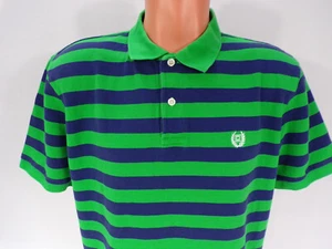 Chaps Activewear S/S Polo Shirt Mens L  Navy Kelly Green Stripe 100% Cotton E24 - Picture 1 of 8