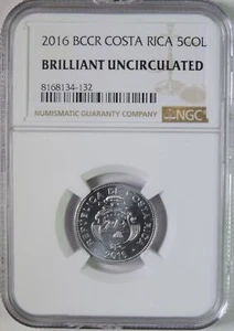 2016 BCCR Costa Rica 5 Five Colones Coin NGC Graded Brilliant Uncirculated - Picture 1 of 4