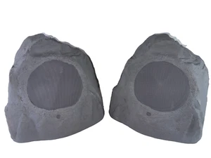 Theater Solutions Outdoor Rock Speakers Pair Slate Gray Full Range 8" Woofer Set - Picture 1 of 7
