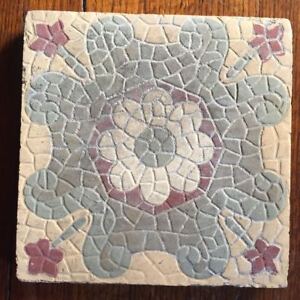 Boch Freres French Art Deco Arts & Crafts tile 7 x 7" geometric floral design