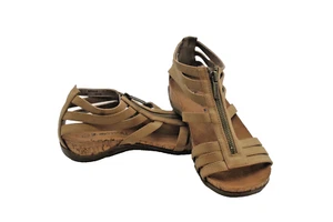 Bearpaws hellbraune Sandalen Riemchen Reißverschluss vorne Damengröße 7 Leder Kork Innensohle - Bild 1 von 7