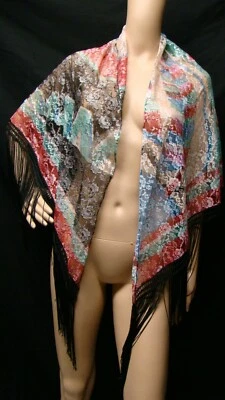 Para mujeres Encaje Flecos Chal Envoltura Colorido Rayas Floral Borla Multicolor Brillo Foto 1 de 4