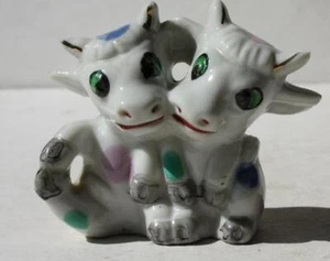 Kuh Figur Doppelkuh Cartoon Comic Stil grüne Augen Keramik Made in Japan Vintage - Bild 1 von 1