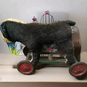 Antique Early Rare Stuffed BULL DOG PUG Ride Pull Toy Mohair - Picture 1 of 13