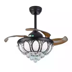 OUKANING 42 in. LED Indoor Black Modern Retractable Ceiling Fan Light w/ Remote - Picture 1 of 10