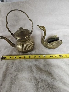 Vintage Brass ? Swan Planter And Teapot - Picture 1 of 10