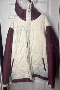 Vintage 2006 Technine Puffer Snowboard Jacket XL White Maroon RARE J Grendahl - Bild 1 von 24
