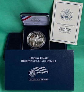 2004 Lewis & Clark Bicentennial PROOF 90% Silver Dollar US Mint Coin Box and COA - Picture 1 of 4