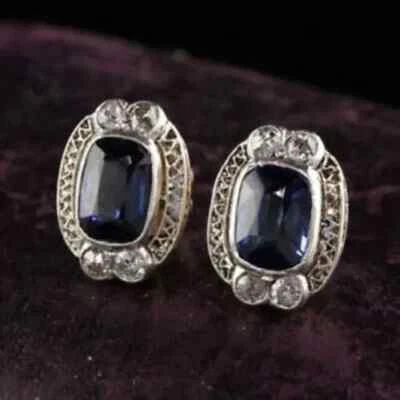 4Ct Simulated Emerald Cut Sapphire Wedding Stud Earring 10K White Gold Finish - Image 1 of 4