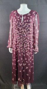 Karl Lagerfeld Paris Plum Floral Chiffon Long Maxi Dress UK 14 100% Polyester - Picture 1 of 10