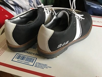 FootJoy Dryjoys Premiere 系列 Myjoys 高尔夫定制黑色/白色 7.5 米 MSRP $239 — 第 1/4 张图片