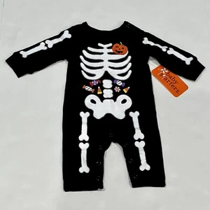 Baby Starters Newborn Infant Halloween Skeleton Pumpkin Candy One Piece Jumper - Picture 1 of 13