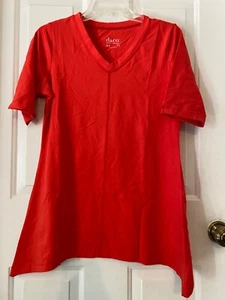 DENIM & CO Perfect Jersey V-Neck Trapeze Hem Top POPPY RED sz XS - Picture 1 of 1