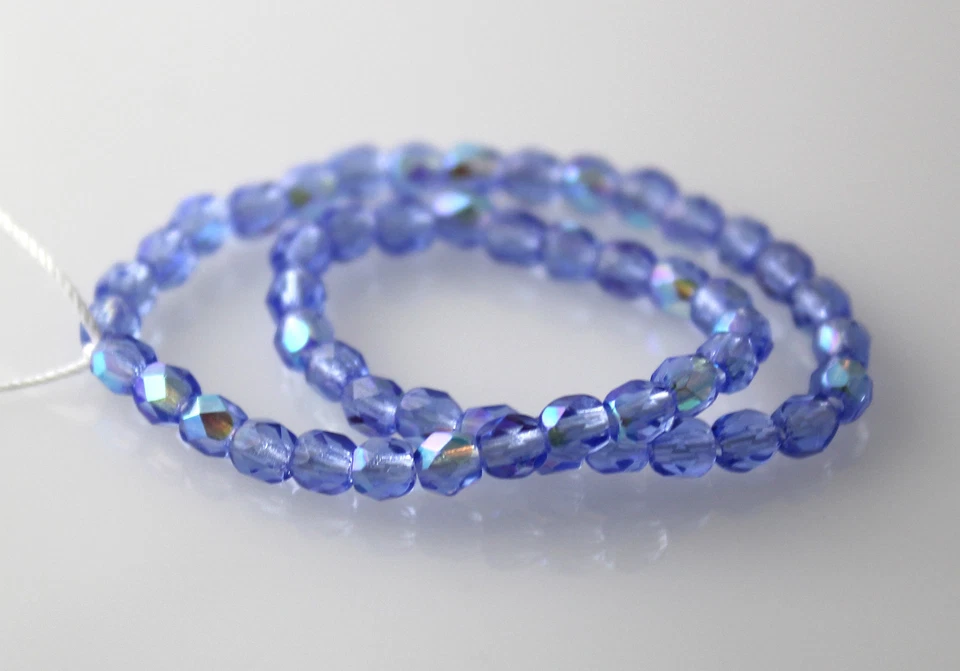 Sapphire Blue AB - 50 3mm Faceted Round Fire Polish Czech Glass Beads - Image 1 of 1