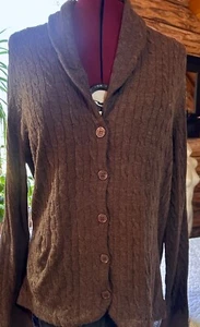 Evie Brand Brown Button Front Shawl Collar Cable Knit Cardigan Size XL - Picture 1 of 14