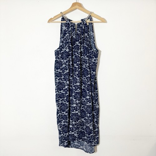 Abito Michael Kors floreale con scollo a catena e reggicalze blu navy taglia XL