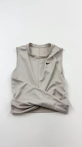 Nike Shirt Womens XS Gray Crop Tank Top Ribbed Dri Fit Twist Front Pullover - Picture 1 of 7
