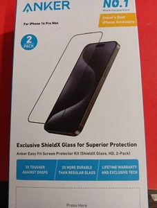 Anker Screen Protectors 2 Pack For IPhone 16 Pro Max ShieldX, HD New In Box - Picture 1 of 2