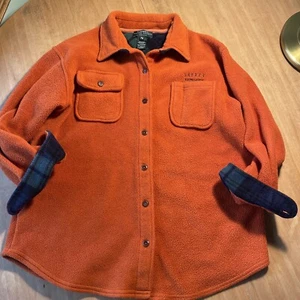 116 Rare Ralph Lauren Orange Fleece Button Plaid Trim PM Vintage Shirt Jacket - Picture 1 of 10