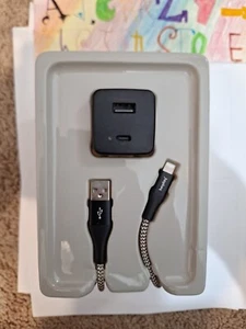 2-Port Wall Charger 15W USB-C & 5W USB-A 6' to USB-A Cable Black/Gold - Photo 1 sur 6