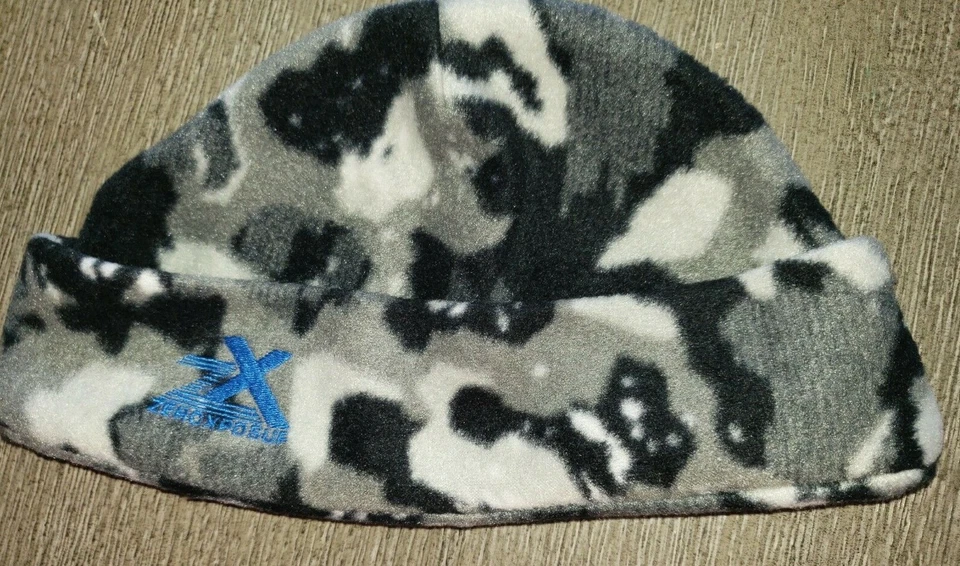 small boys ZEROXPOSUR fleece CAMOUFLAGE HAT black gray logo embroidered in blue - Image 1 of 1
