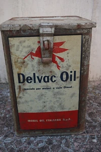R5 antica scatola di latta Delvac Oil Mobil Oil Italiana motori Diesel - Foto 1 di 8