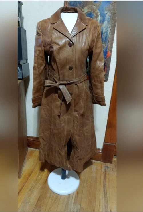 Gabardina vintage Skin Gear Napa de cuero marrón suave con cinturón  Foto 1 de 4