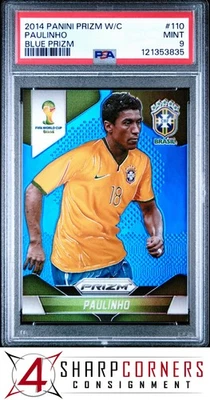 2014 PANINI PRIZM WORLD CUP BLUE #110 PAULINHO #/199 POP 1 PSA 9 - Image 1 of 3