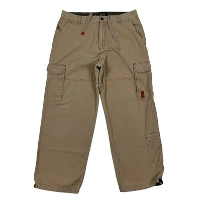VTG 90s Bugle Boy Brown Baggy Paratrooper Cargo Pants Pockets Drawstring 36x27 - Image 1 of 4