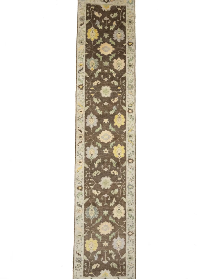 3X12 Oushak Chobi Oriental Runner Rug Brown Floral Hallway Kitchen Carpet - Image 1 of 4