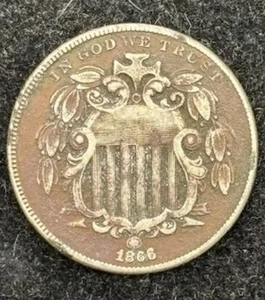 1866 Shield Nickel REALLY NICE DETAILED FIRST YEAR COIN!!! - Picture 1 of 2
