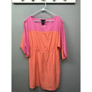 Attention Dress Womens Large 3/4 Sleeve Band Waist Pink Orange Cold Shoulder NEW - Picture 1 of 9