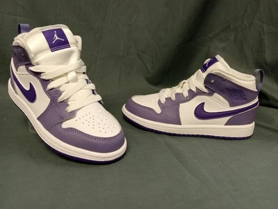 Jordan 1 Mid (PS) Leather Girls Purple White Size 1Y BRAND NEW NO BOX! - Image 1 of 4