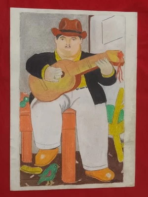 Cuadro FERNANDO BOTERO sobre papel antiguo firmado estampado vintage Foto 1 de 4