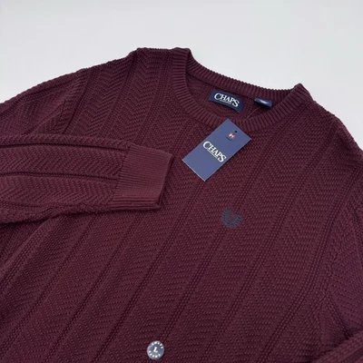 NWT - Chaps Men's Burgundy Cable Knit Pullover Crew Neck Cotton Sweater Large - Image 1 of 4