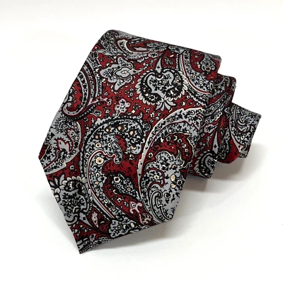 Vintage Oleg Cassini Hughes & Hatcher Neck Tie - Red Blue Paisley Floral Pattern - Image 1 of 4
