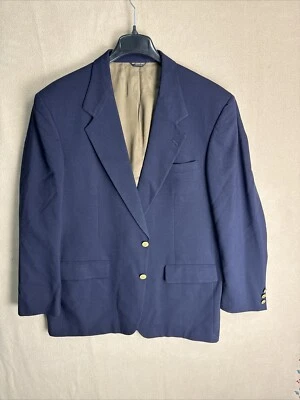 Jaqueta esportiva masculina Bill Blass 46L azul marinho 2 botões dourados entalhe lã lapela - Imagem 1 de 4