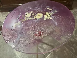 Beautiful Dried Flowers Resin Side Table Purple Handmade - Picture 1 of 12