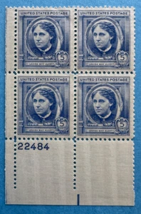 US Stamps Scott 862 5c 1940 plate blk Louisa May Alcott Famous Americans M/NH - Picture 1 of 3