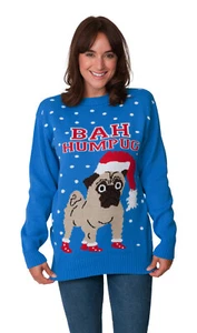 Unisex Men Women Santa Xmas Christmas Novelty Fairisle Retro Jumper Blue Sweater - Picture 1 of 4