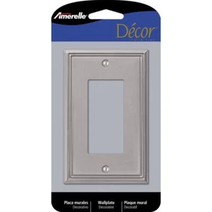 Metro Line Wallplate, 4-7/8 in L, 3 in W, 1 -Gang, Metal, Brushed Nickel - Picture 1 of 4